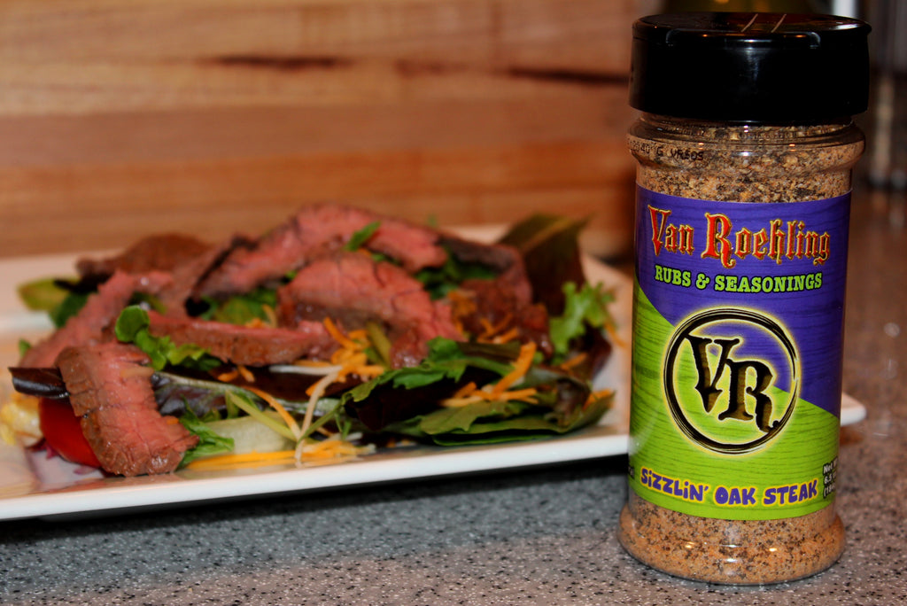 Van Roehling Sizzlin' Oak Steak Seasoning filet rub texas flavor grilling bbq barbecue steak salad t-bone ribeye fajitas sirloin ground beef meatloaf tenderloin