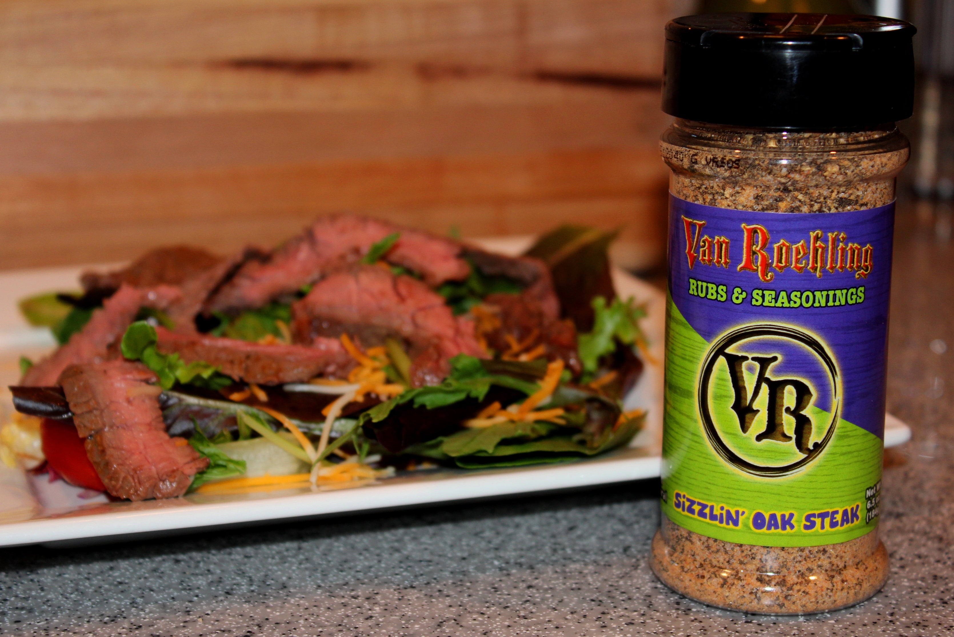 Van Roehling Sizzlin' Oak Steak Seasoning filet rub texas flavor grilling bbq barbecue steak salad t-bone ribeye fajitas sirloin ground beef meatloaf tenderloin